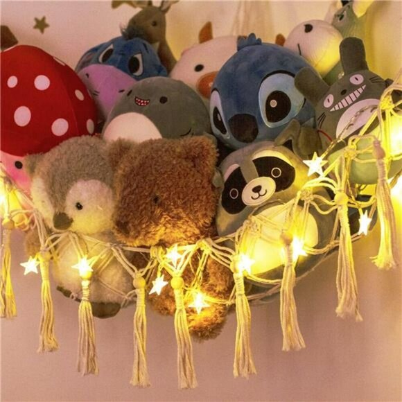 Stuffed Animal Toy Storage Hammock with LED Light-Macrame Jumbo Doll Room X-Larg - Picture 2 of 7